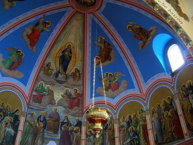 Painted ceiling and murals inside St. Peter's Cathedral